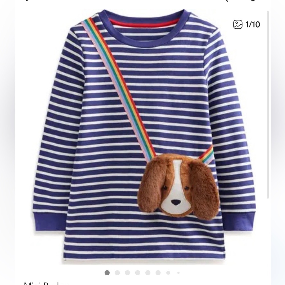 Mini Boden Blue Stripe Puppy Appliqué Top